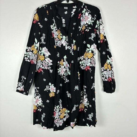 Old Navy Floral Black Dress Long Sleeve Womens M Knee Length Boho Western - Picture 8 of 8